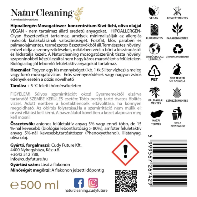 NaturCleaning Mosogatószer koncentrátum 500 ml pumpás - kiwi-lichi