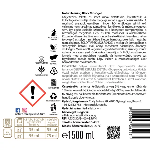 NaturCleaning Black hipoallergén mosógél 1,5 liter