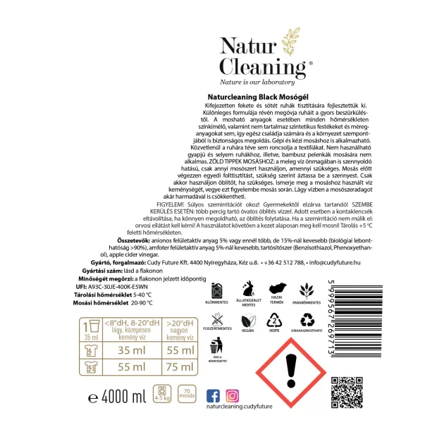 NaturCleaning Black hipoallergén mosógél 4 liter