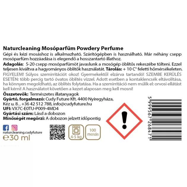NaturCleaning Mosóparfüm 30 ml - Powdery Perfume