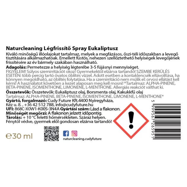 NaturCleaning Légfrissítő eukaliptusz 30 ml