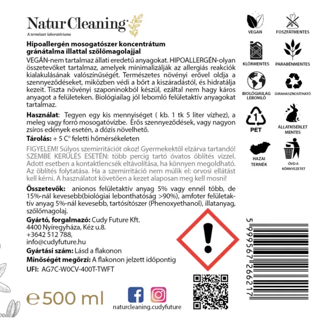 NaturCleaning Mosogatószer koncentrátum 500ml pumpás - gránátalma 