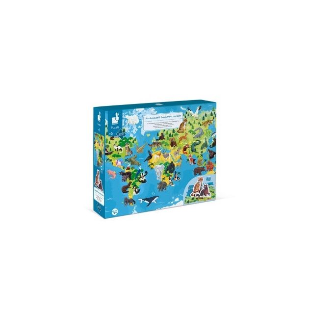 Janod 02676 Oktató Puzzle és 3D figurák 200 darabos Veszélyeztett állatok