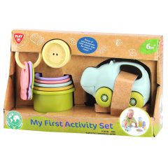   Playgo bébijáték készlet újrahasznosított műanyagból (poharas építő, vízilovas kisautó, kulcskarika)