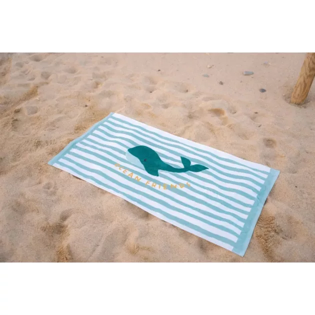 Little Dutch strandtörölköző Seashells and Stripes Surf Blue
