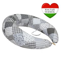   Scamp formázott gombosvégű párna pamut huzattal /GreyPatchwork2