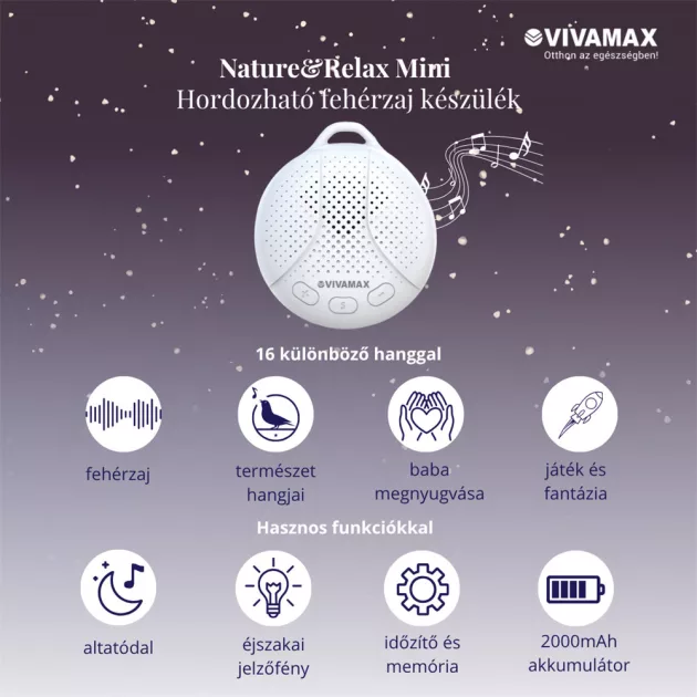 Vivamax Nature&Relax "Mini" hang-és dallamterápiás készülék - fehér zaj 
